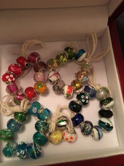 Glass Sterling Silver Charm Beads with 925 inner ring