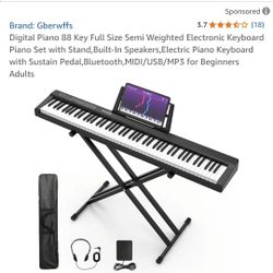 Digital Piano 88 Key Full Size Semi Weighted Electronic Keyboard Piano Set with Stand,Built-In Speakers,Electric Piano Keyboard with Sustain Pedal