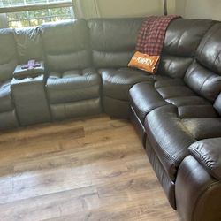Leather Recliner Sectional Couch 