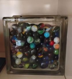OLD MARBLES IN CLEAR GLASS BLOCK 7