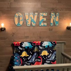 Personalized Wooden Dinosaur Name Letters – Custom 26 Alphabet Wall Decor for Kids Room, Nursery, Boys Girls Bedroom Name Sign