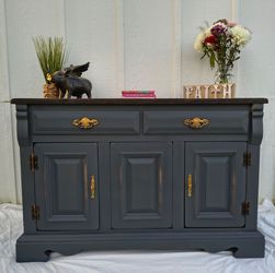 Refinished Solid Wood Buffet / Sideboard - Charcoal & Espresso Stained Top