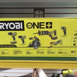 Ryobi ONE+ 18V Cordless 6-Tool Combo Kit with 1.5 Ah Battery, 4.0 Ah Battery, and Charger (Brand New)