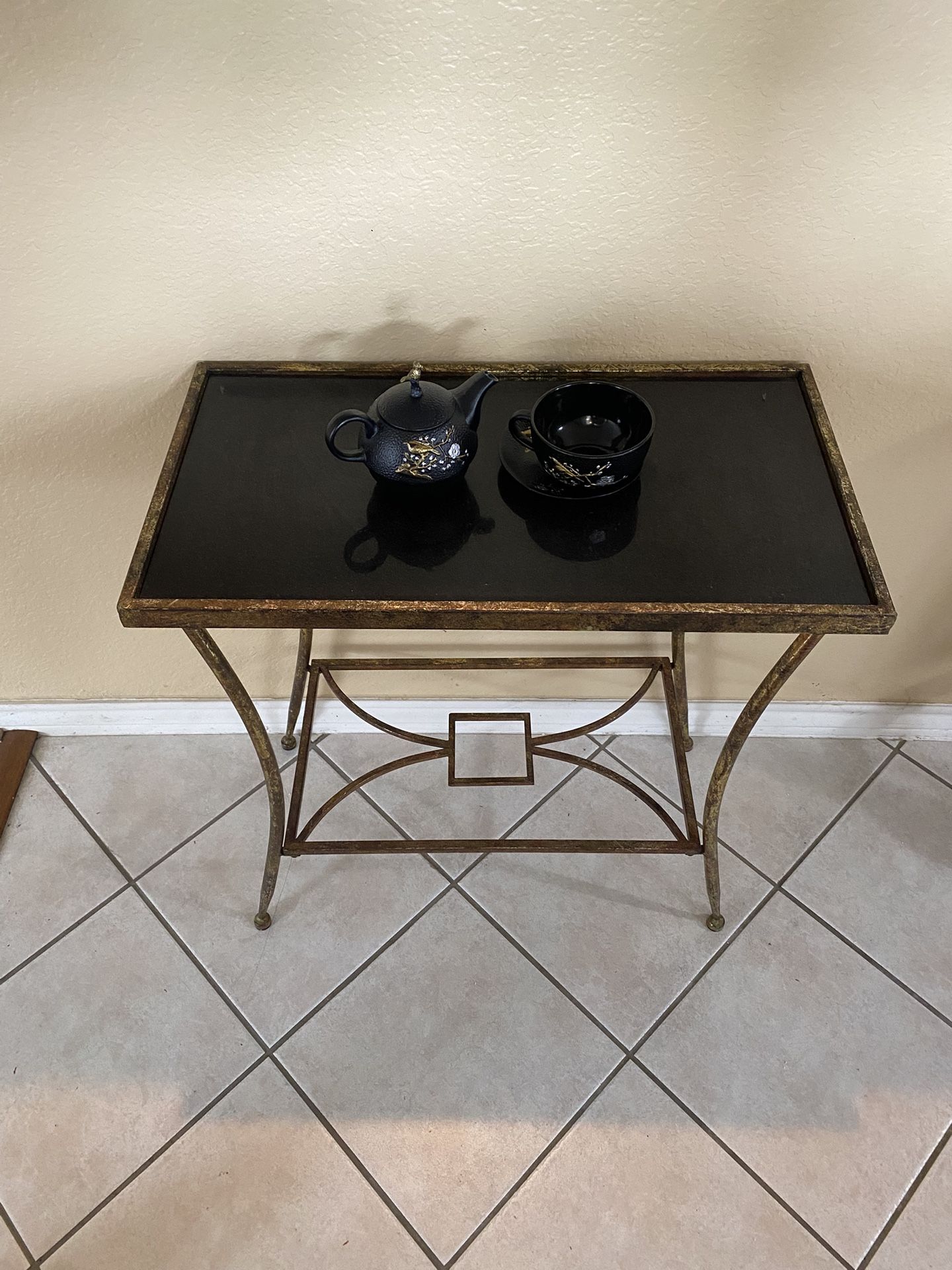 Metal Gold Antique Black Rock Top End Table