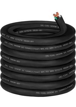 100ft 12/3 Wire 12AWG SJOOW Cable 12 Gauge SJOOW Cord Portable Power Cable 300V 12 Gauge 3 Conductor Wire 12/3 SJOOW Extension Cord for Motor Lead,LED