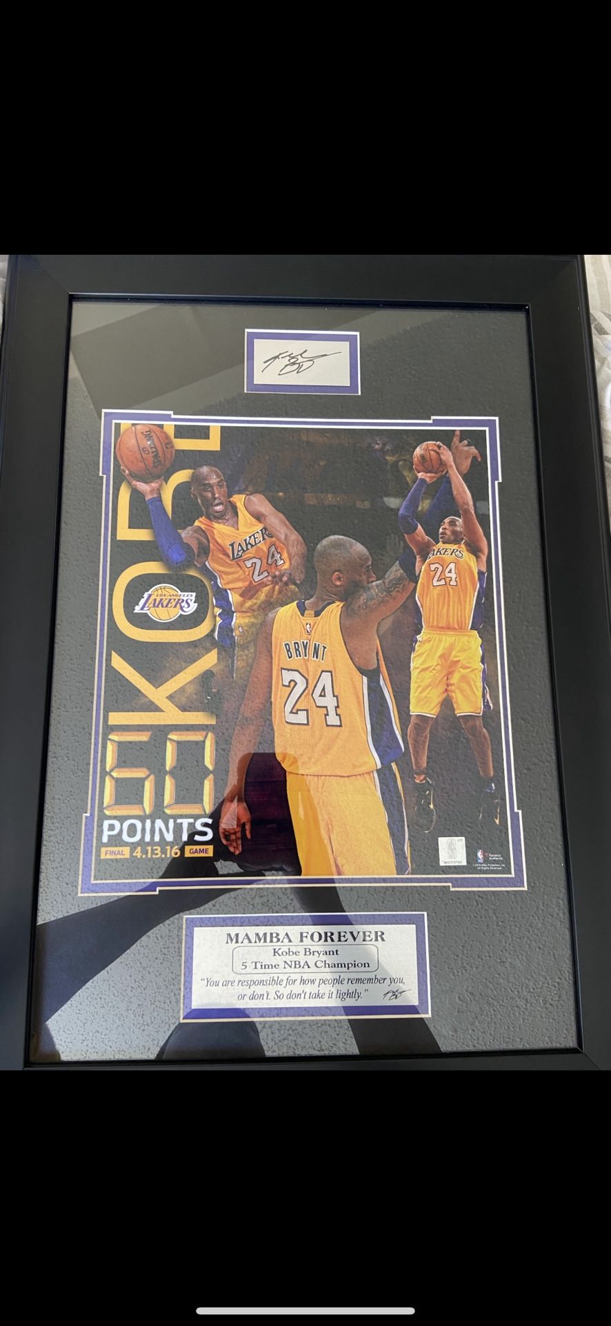 Kobe Autographed Picture Frame