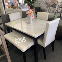 $299 No Tax White 5-Pc Dining Set 