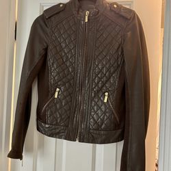 Michael Kors Chocolate Brown Quilted Leather Jacket