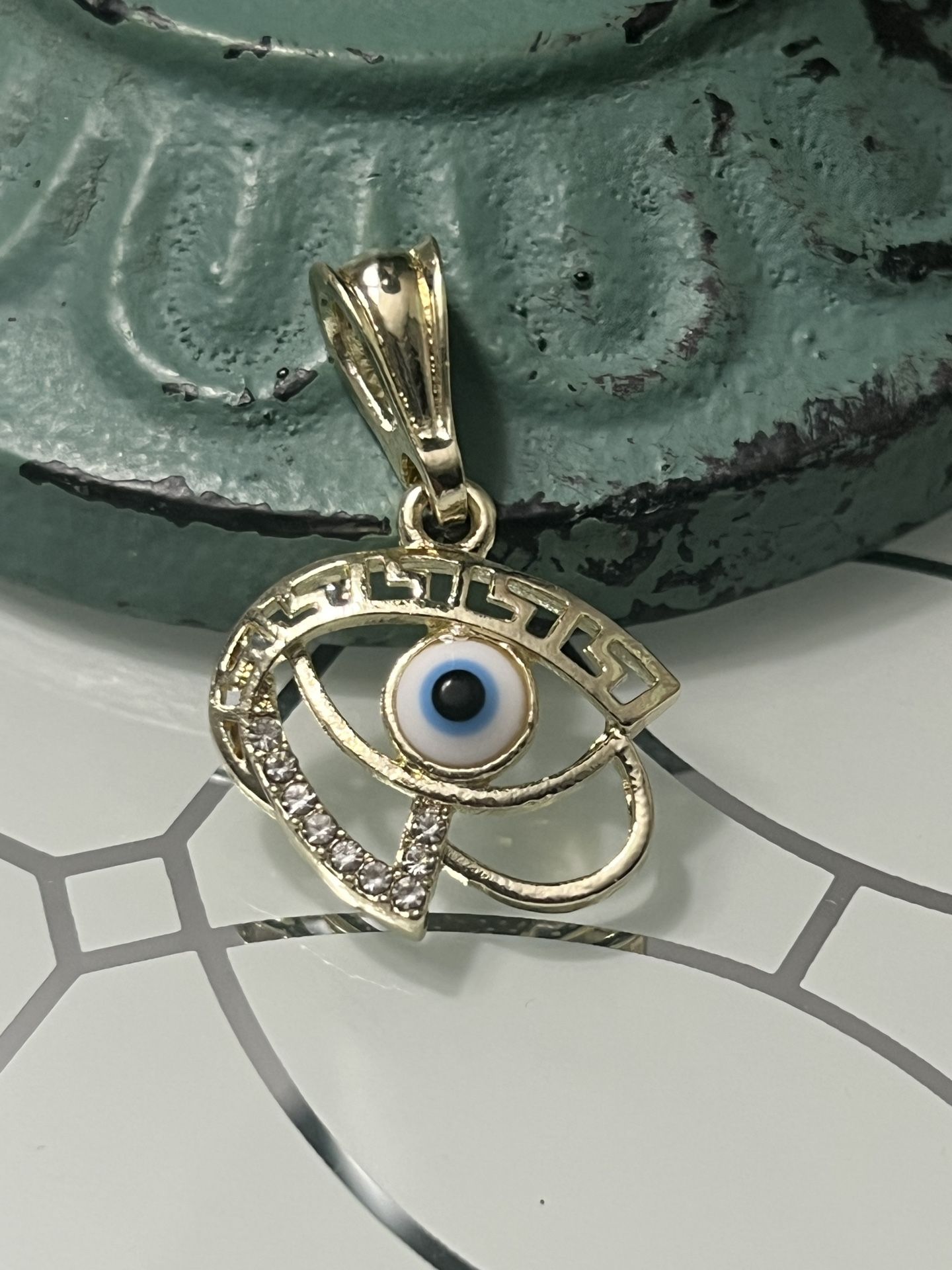 Evil Eye Gold Plated Pendant With Greek Design 
