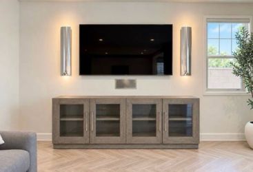 Restoration Hardware RH Media Center Cabinet in FINISH Grey Oak & Brush Pewter (Mint Condition)