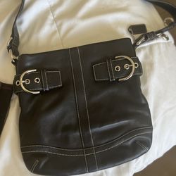 Authentic Coach Black Leather Shoulder Bag – Buckle Detail