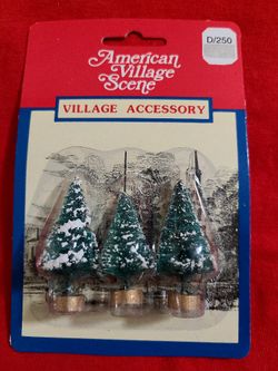 American Village Scene Village Accessory Three (3) Small Frosted Green Sisal Trees In Package 