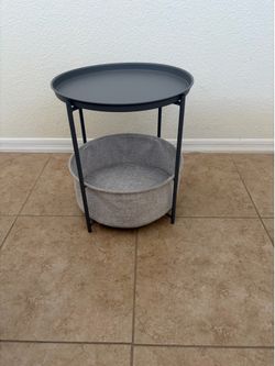 Round Metal Side Table with Storage Basket