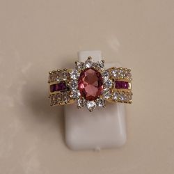 Gold CZ and Garnet Ring Size 6