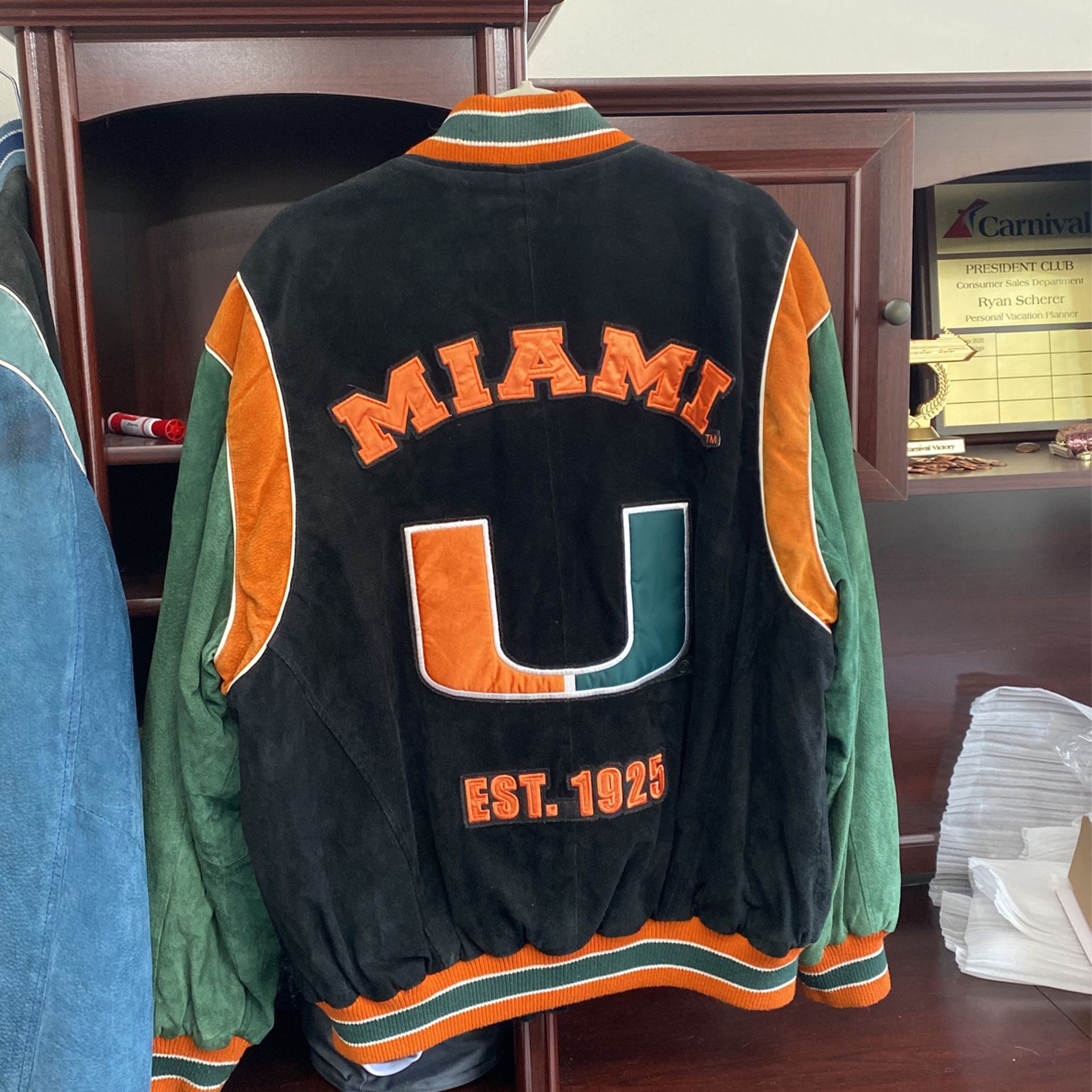 Large Suede Leather University Of Miami Jacket