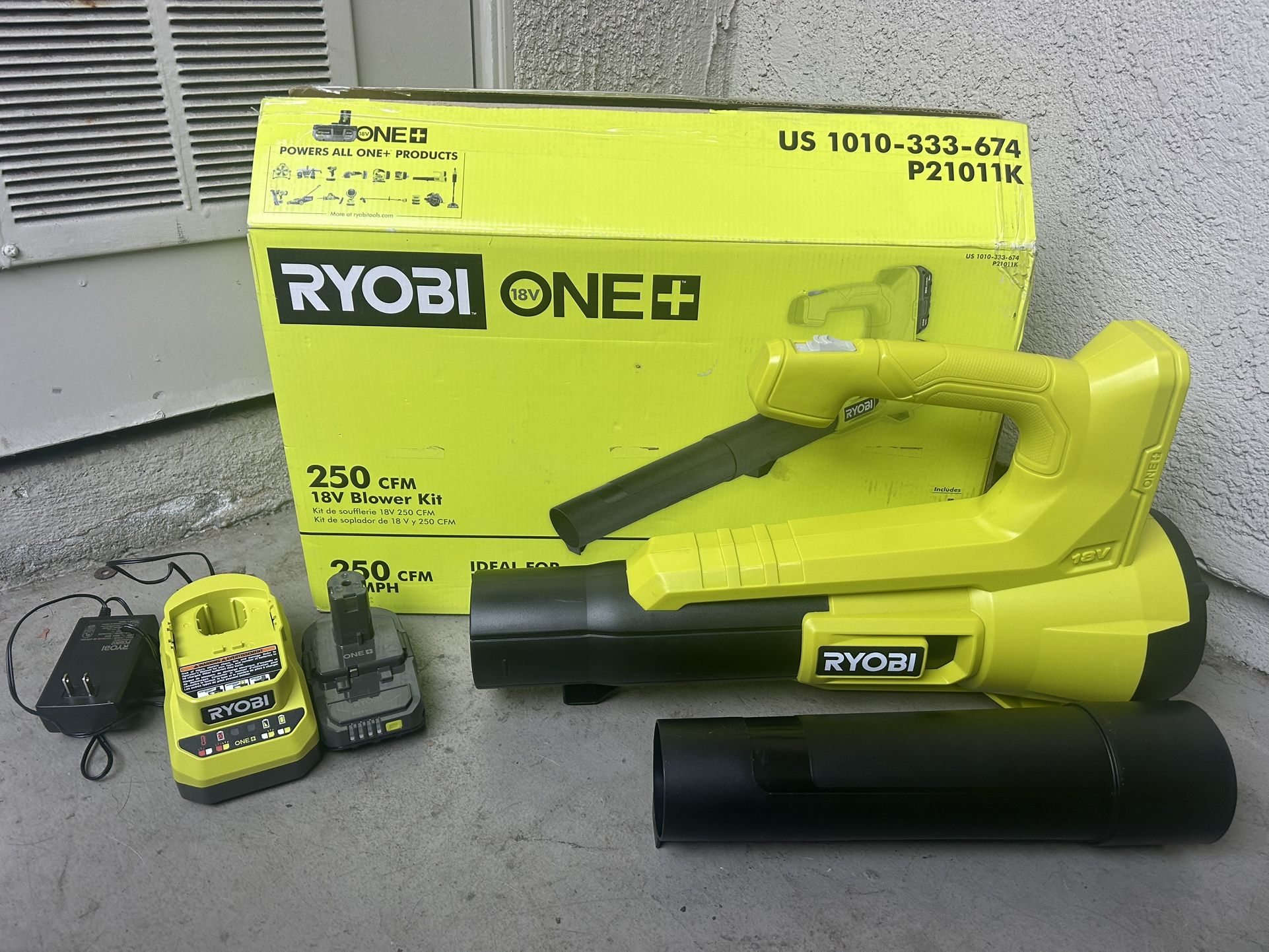 RYOBI ONE+ 18V 90 MPH 250 CFM Cordless Battery Leaf Blower/Sweeper with 2.0 Ah Battery and Charger