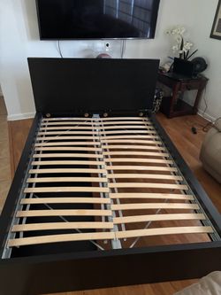 Full Size IKEA Black Bed Frame and Headboard with 2 Drawers that pull out and 2 nightstands