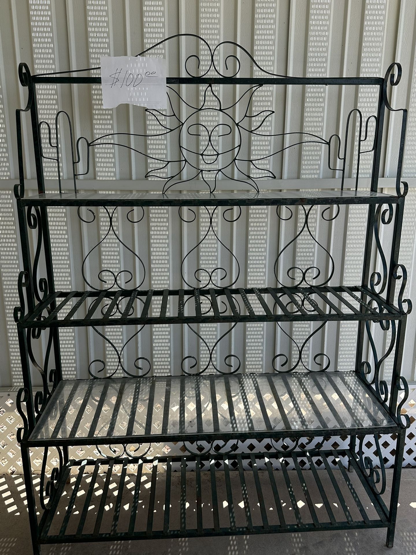 Bakers Rack 67” Tall 48” Wide Top Shelf 8,75 Deep, 2nd 12.75 Deep, 3rd & 4th 15.75 Deep. Made Of Metal Not Cheap Aluminum 