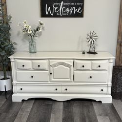 Refinished Solid Wood Off White Cream Wide Bedroom Dresser