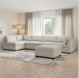 Thomasville Tisdale Modular Sectional 6-piece Taupe with storage Ottoman