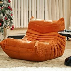 Orthopedic Memory Foam Bean Bag Chair - Fireside-Ready Floor Sofa with Non-Slip Base for Game Room, Cozy Living Rooms & Back Pain Relief (Sunset Orang