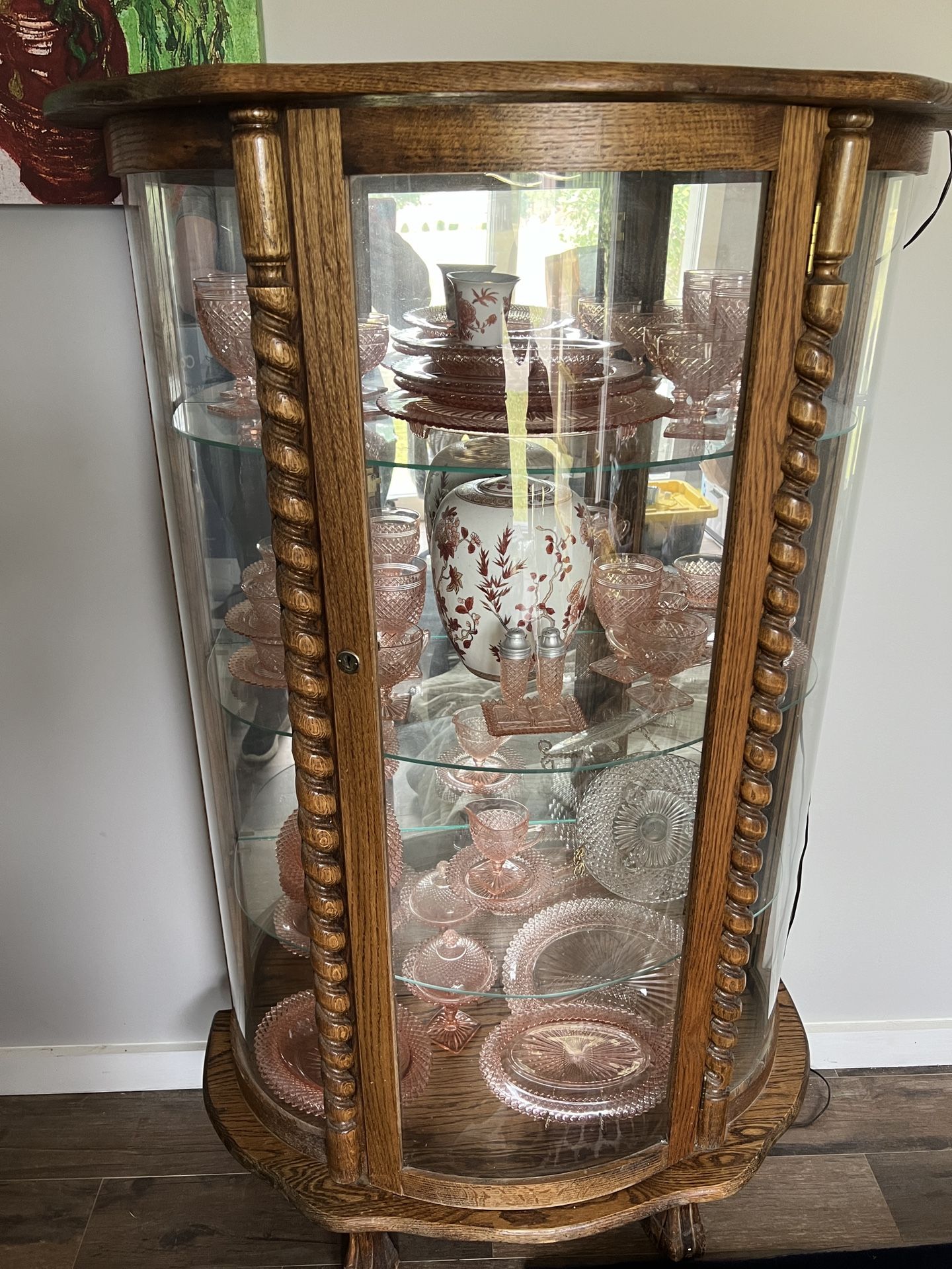 Pink Depression Glass Plus Curio Cabinet