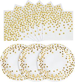 100-Pack White & Gold Paper Plates and Napkins Set – 50×7" Plates + 50×6.5" Napkins for Parties, Weddings, Birthdays
