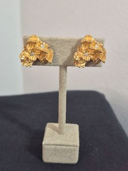 Vintage Christian Lacroix Bijoux Gold-Tone Earrings with Crystal Rhinestones