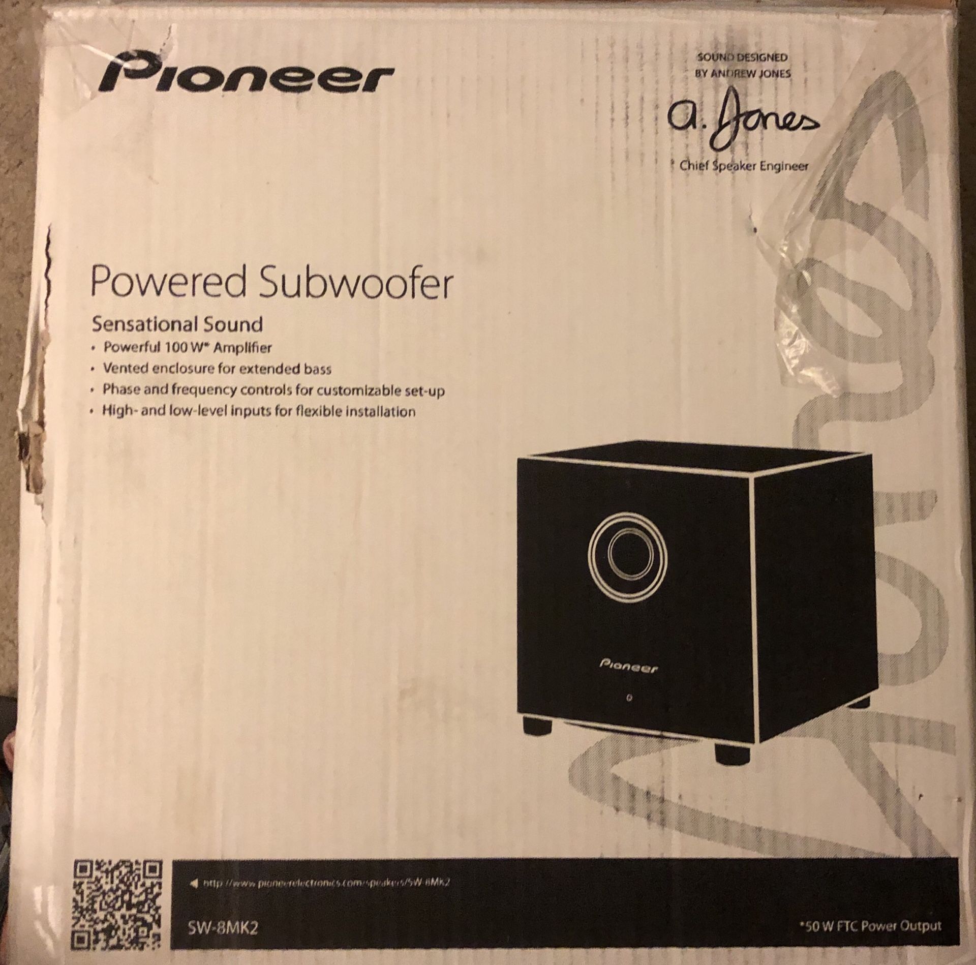Pioneer SW-8MK2 Andrew Jones Designed 100-Watt Powered Subwoofer - PICKUP ONLY !!