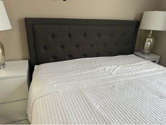 New Queen Grey Upholstered Bed Headboard and Base