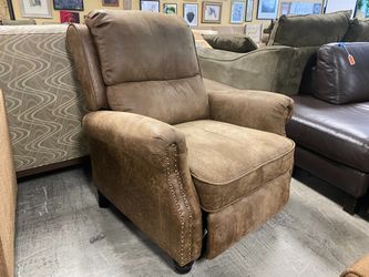 Brown Manual Recliner Chair w/ Nailhead Trim