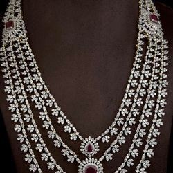 Multilayered Cubic Zirconia ,Wedding Necklace  with Beautiful Earrings  Special Festive Discount 