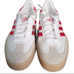 Adidas Samba - White w/ Red Stripes - Men's Size 10.5 / Women's Size 12