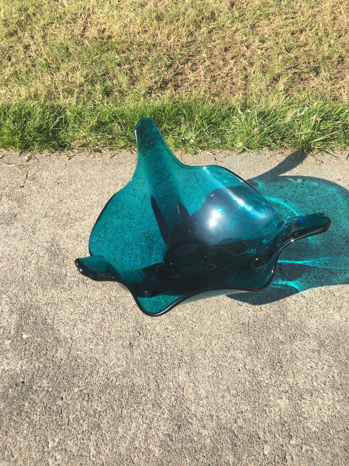 Vintage Blue Glass Intricate Design Dish