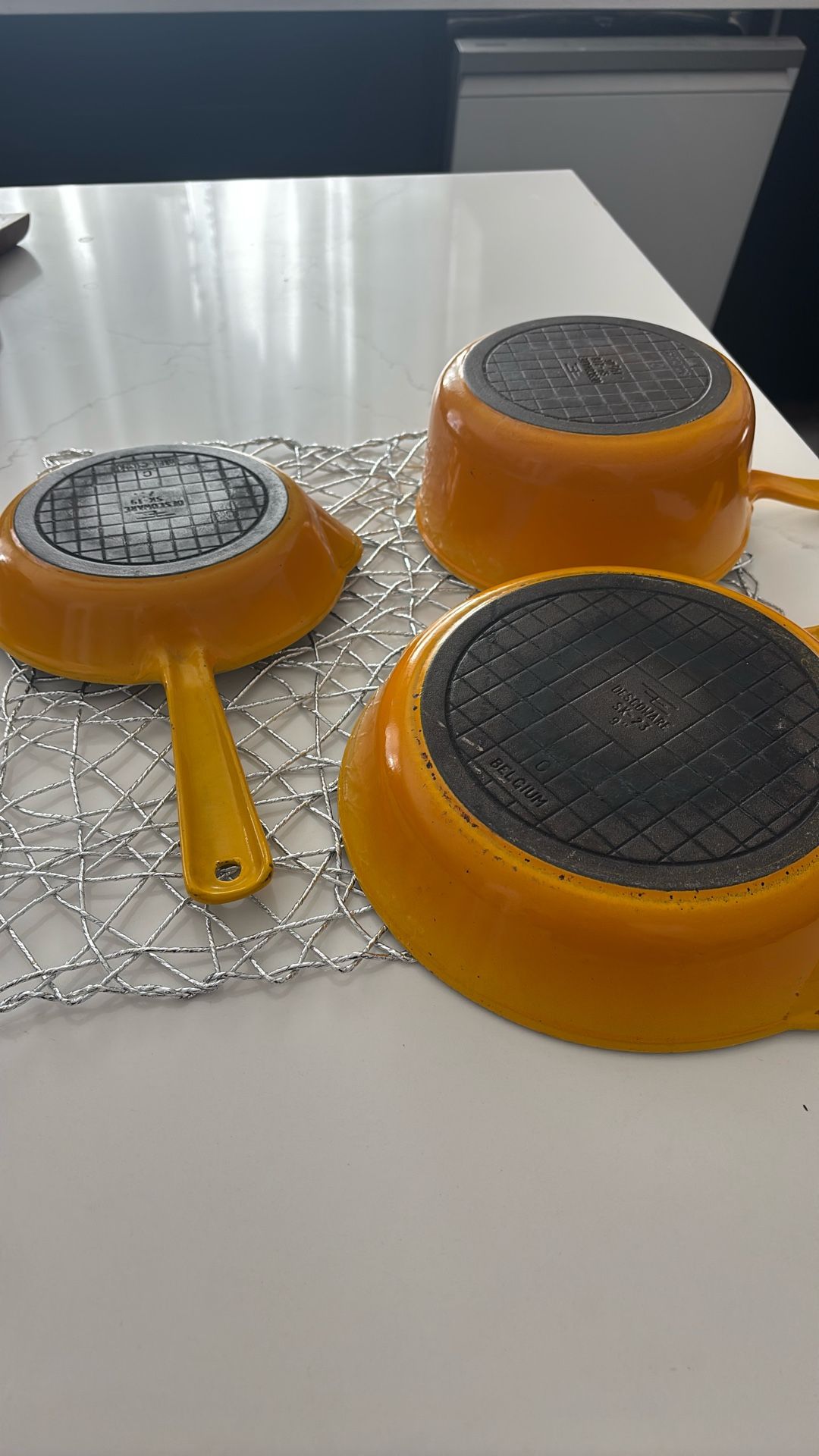 Vintage desk wear Belgium enamel, cast-iron cookware set rare collection