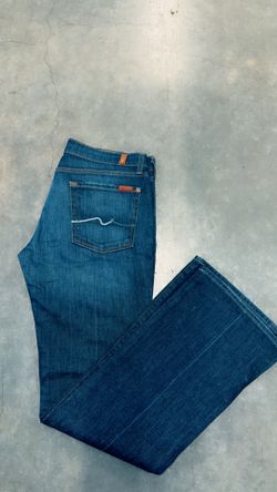7 for all Mankind Bootcut Jeans Women Sz 31 Dark Blue Distresssed+Stretch