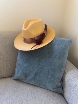 Straw Fedora Hat with Feather Band