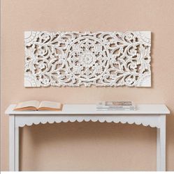 White Carved Wood Floral Wall Art Panel
