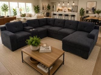 Large black storage sleeper sectional
