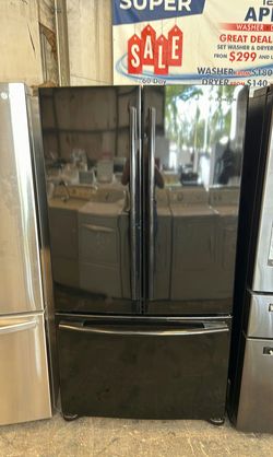 Samsung 3-Door Refrigerator (French Door Fridge) Black - Adjustable Shelves, Ice Maker