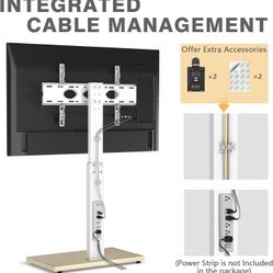 TV Floor Stand for 32-75 Inch Plasma LCD LED OLED Flat Panel or Curved Screen TVs, Swivel TV Stand Mount with Height Adjustment and Sturdy Wood Base