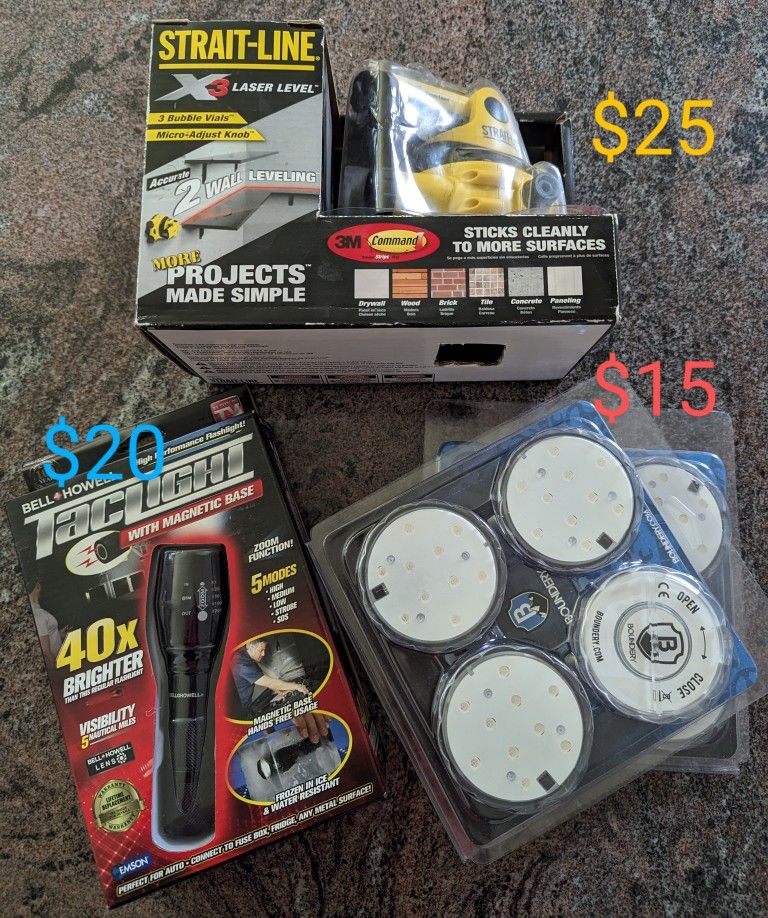 New Various Accessories ( Flash Lights/ Lazer Level/ Led Light) The Price Is on the Photos