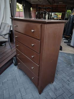 Brown Wood 5-Drawer Tall Dresser