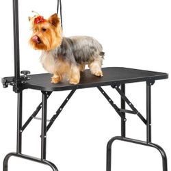 32-inch Foldable Pet Dog Grooming Table with Adjustable Height Arm Drying Table for Home w/Noose for Small Dogs Cats Non-Slip 591772