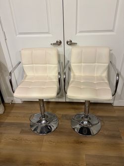 Set of 2 White 360° Swivel Barstools with Back Support
