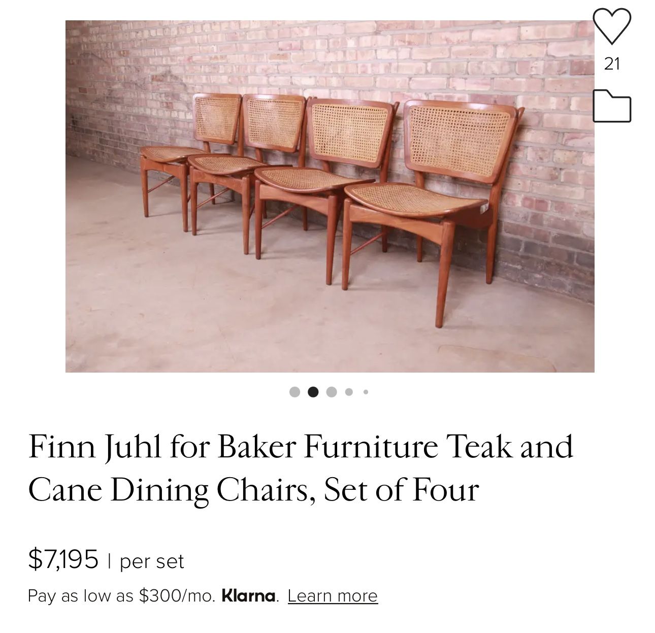 Finn Juhl for Baker Furniture Teak and Cane Dining Chairs, Set of Four