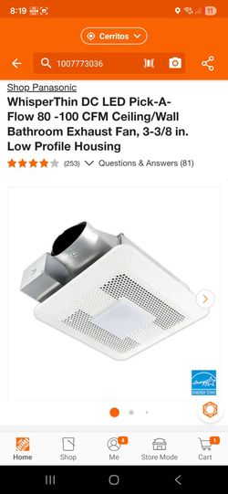 Shop Panasonic WhisperThin DC LED Pick-A- Flow 80 -100 CFM Ceiling/Wall Bathroom Exhaust Fan, 3-3/8 in. Low Profile Housing