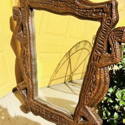 Sale 200$ OBO Hand Carved Disney Rare Authentic  Wood Carved Disney Wilderness Lodge Resort Prop Guest Room Framed Mirror