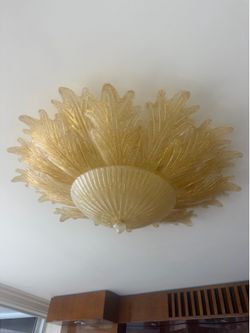 Vintage Murano-Style Amber Glass Leaf Flush-Mount Ceiling Light