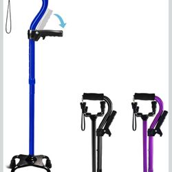 Adjustable Walking Cane for Men & Women with 4-Pronged Base for Extra Stability - Foldable Cane for Seniors with Foam Padded Offset Handle for Soft Gr